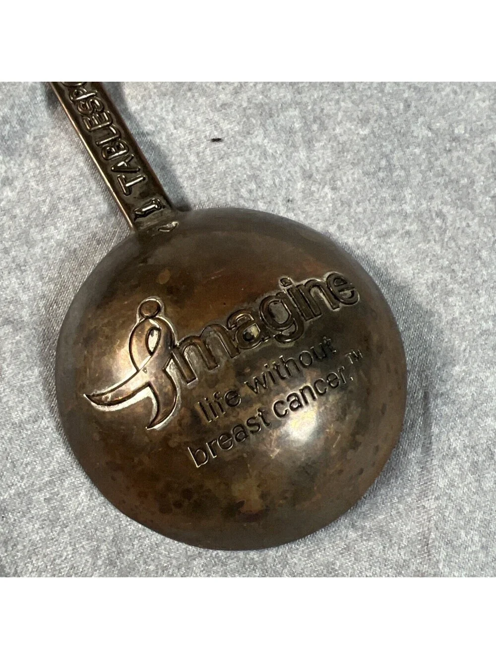 Metal Measuring Spoons With Flower Handle & Cancer Awareness Message